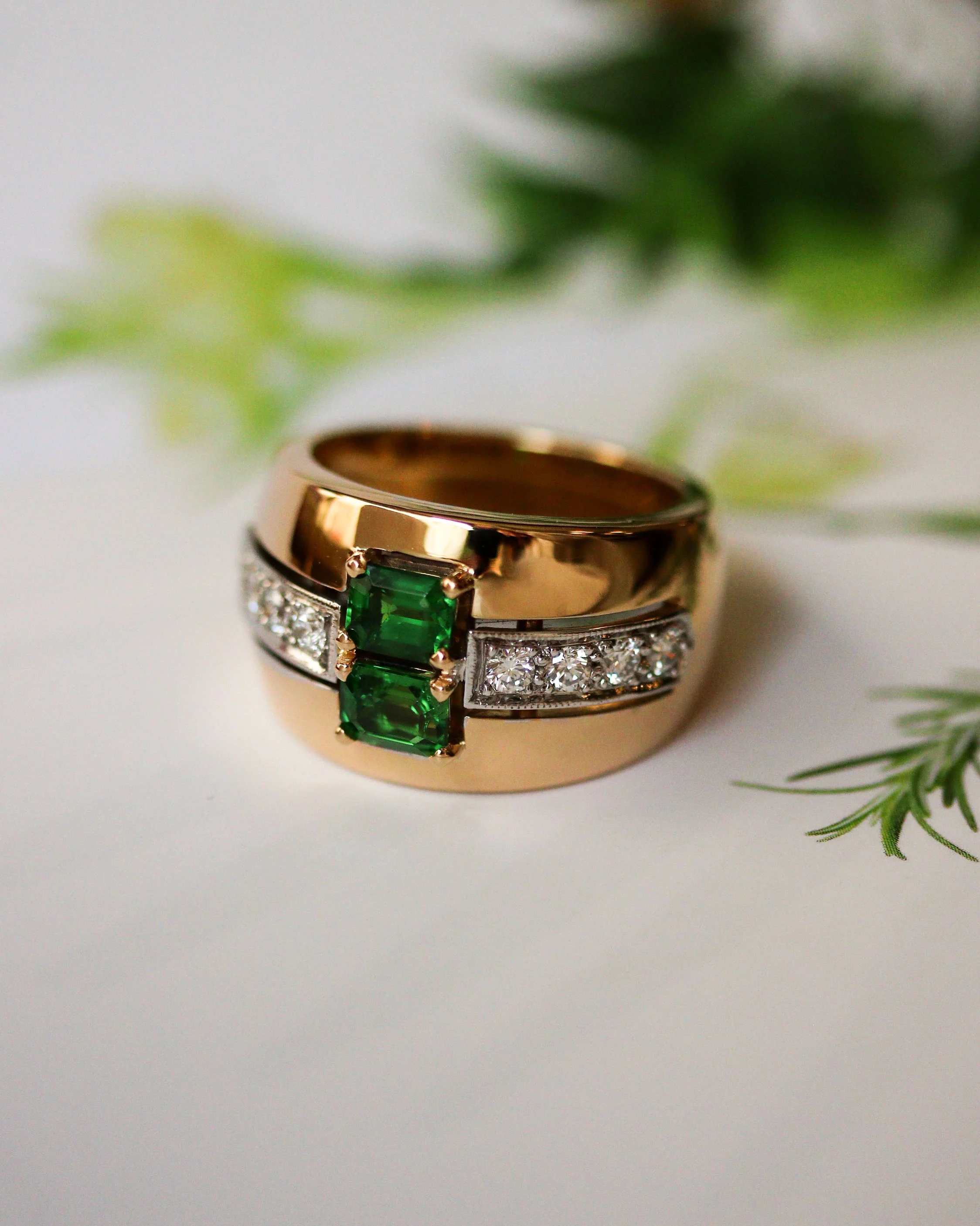Bague Benoit Joaillier "Jonc duo" Or Jaune et Blanc Tourmalines Vertes et Diamants - Image 6