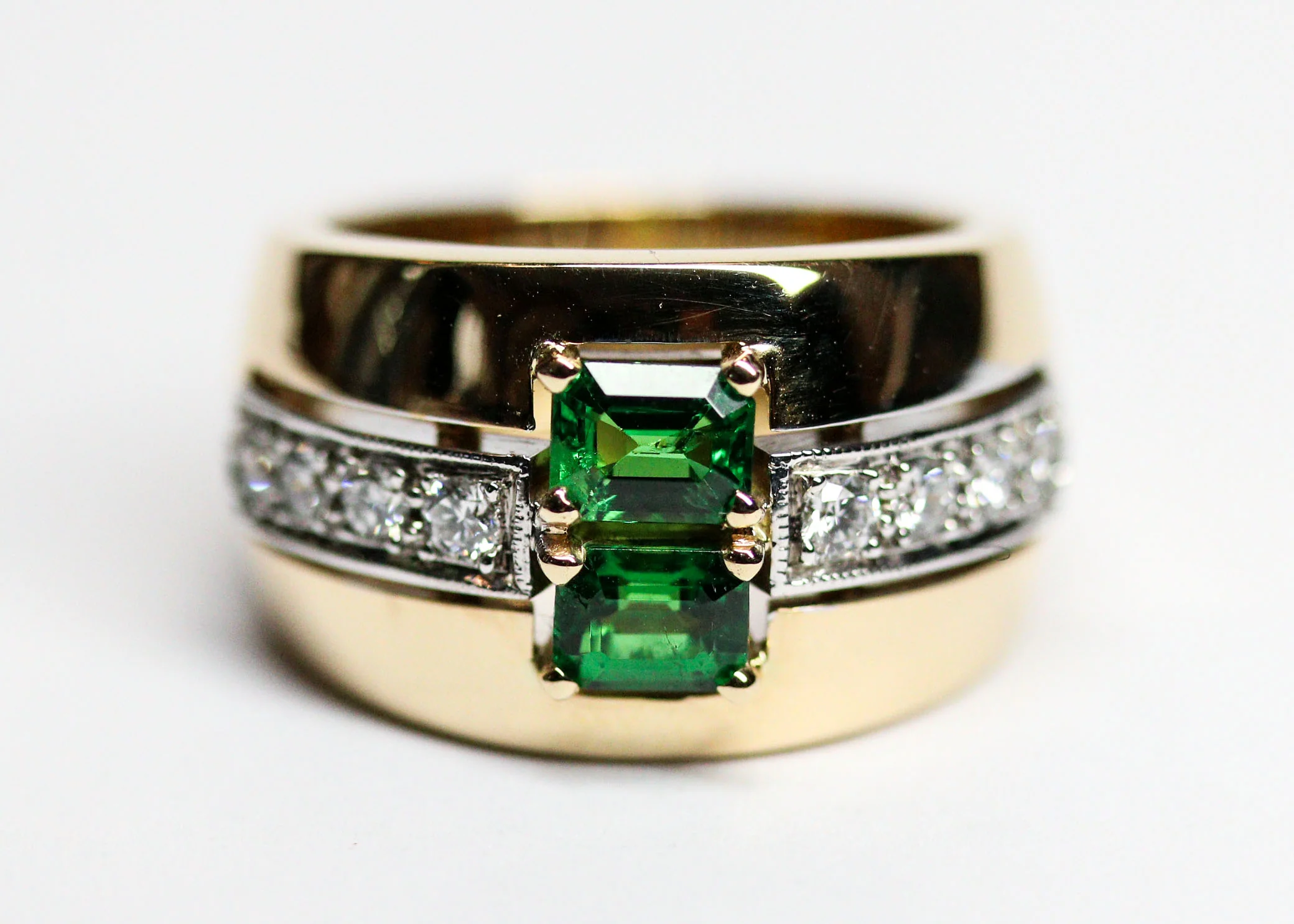 Bague Benoit Joaillier "Jonc duo" Or Jaune et Blanc Tourmalines Vertes et Diamants - Image 9