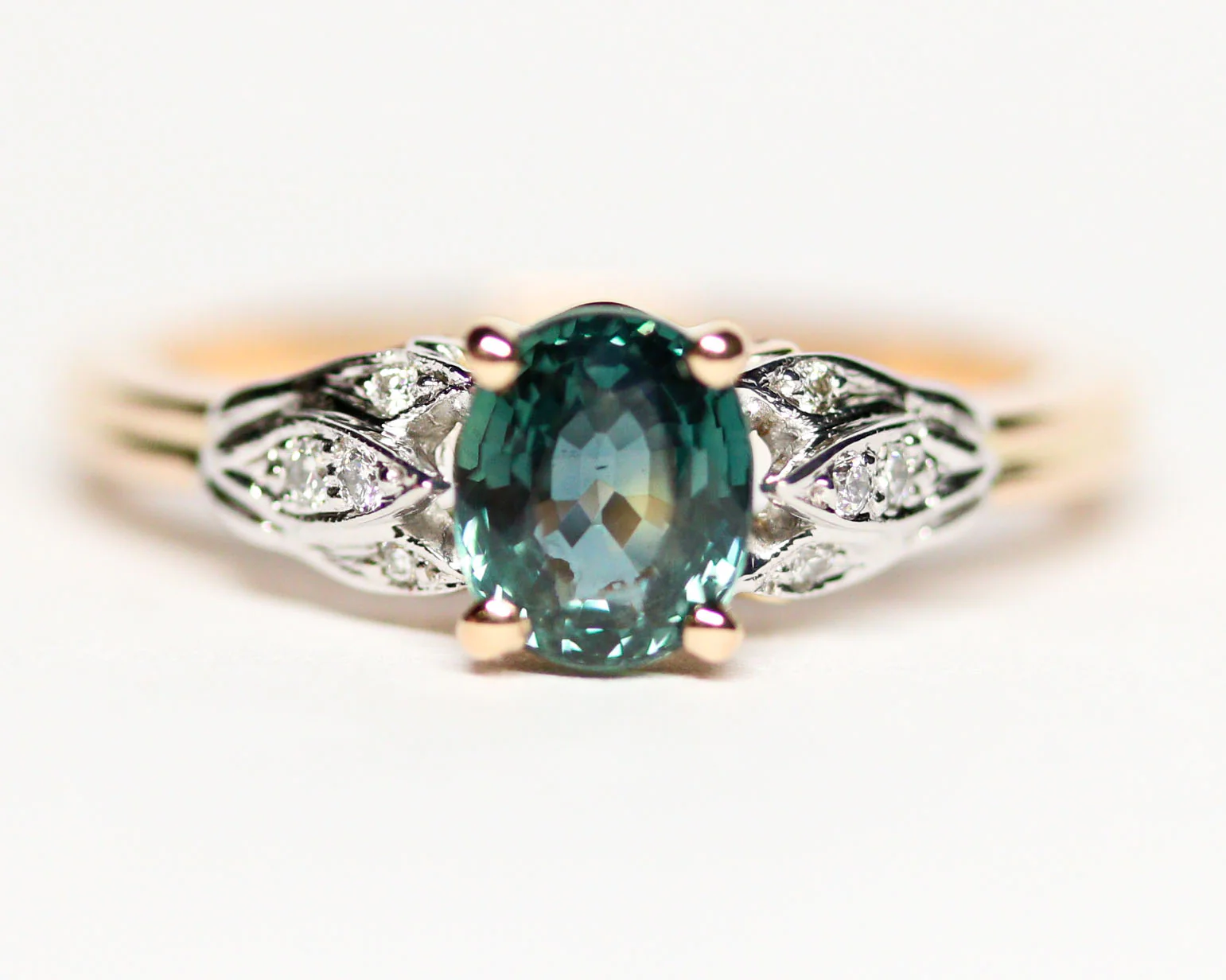 Bague Benoit Joaillier "Solitaire Feuilles" Or Rouge et Blanc Saphir Vert 1.25 ct - Image 7