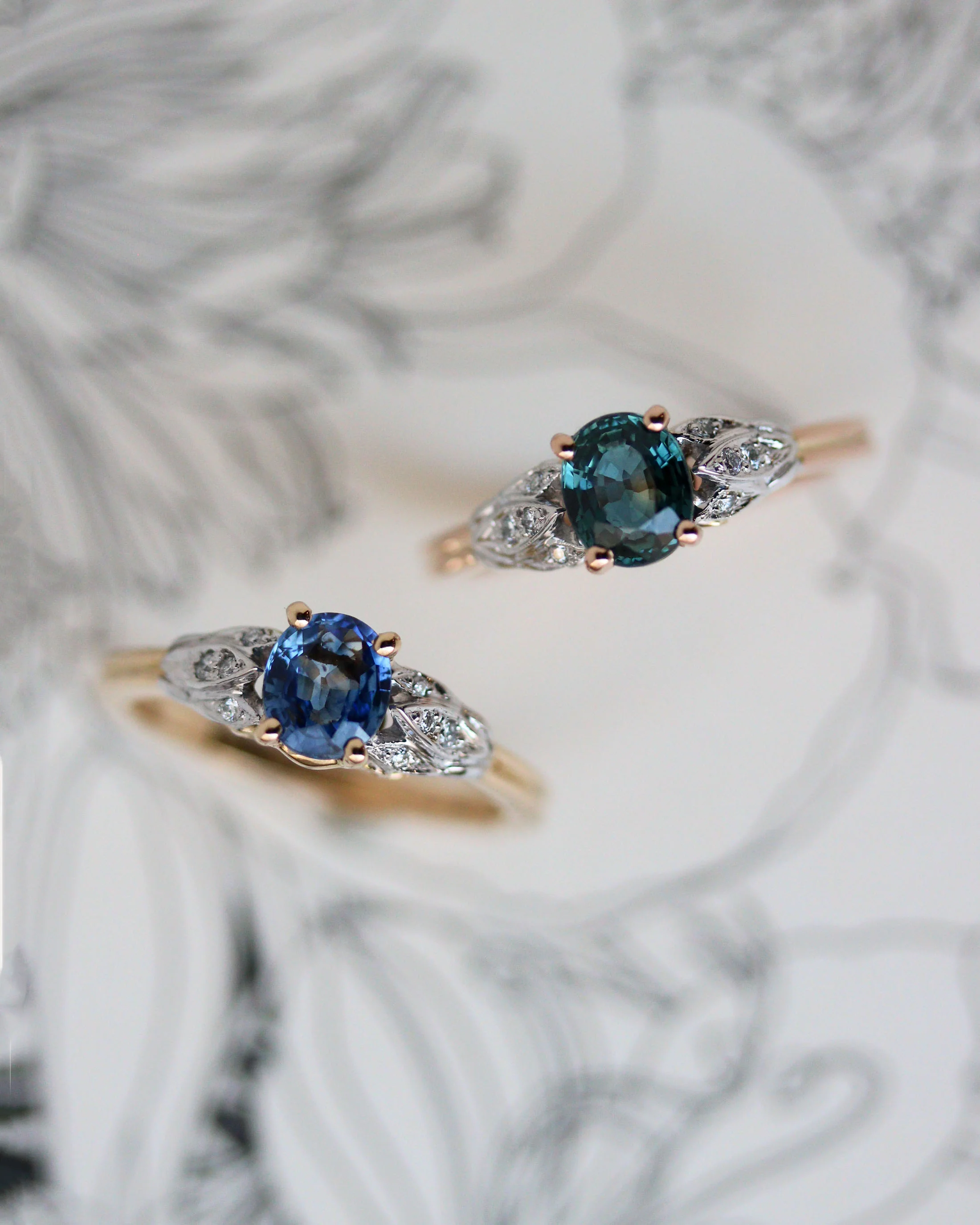 Bague Benoit Joaillier "Solitaire Feuilles" Or Rouge et Blanc Saphir Vert 1.25 ct - Image 9