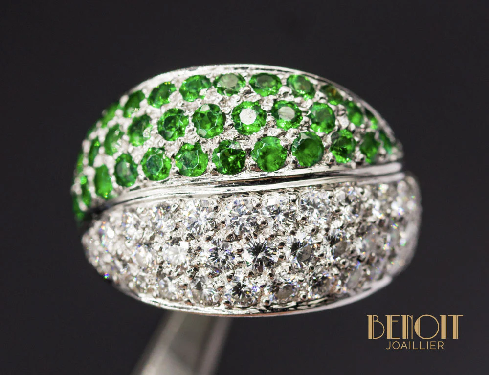Bague Boule Diamants Emeraudes - Image 3