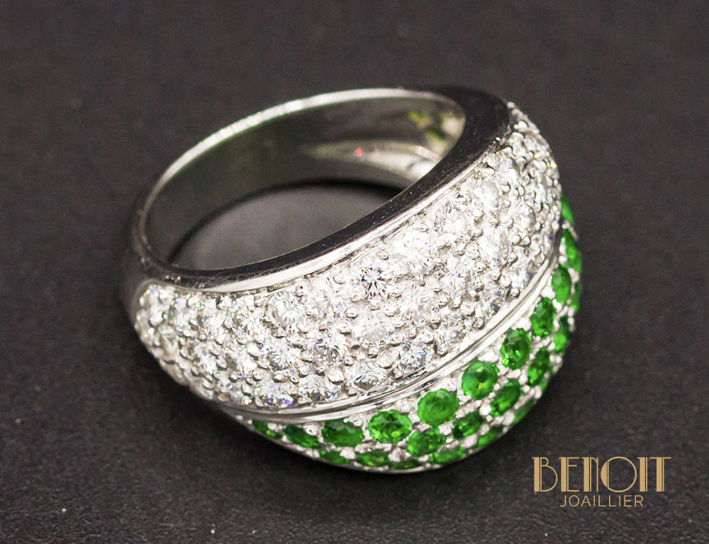 Bague Boule Diamants Emeraudes - Image 4