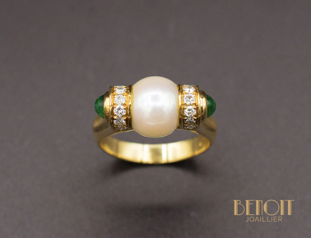 Bague BVLGARI Perle Emeraudes - Image 2