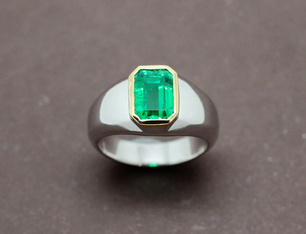 Bague Chevalière Emeraude - Image 2