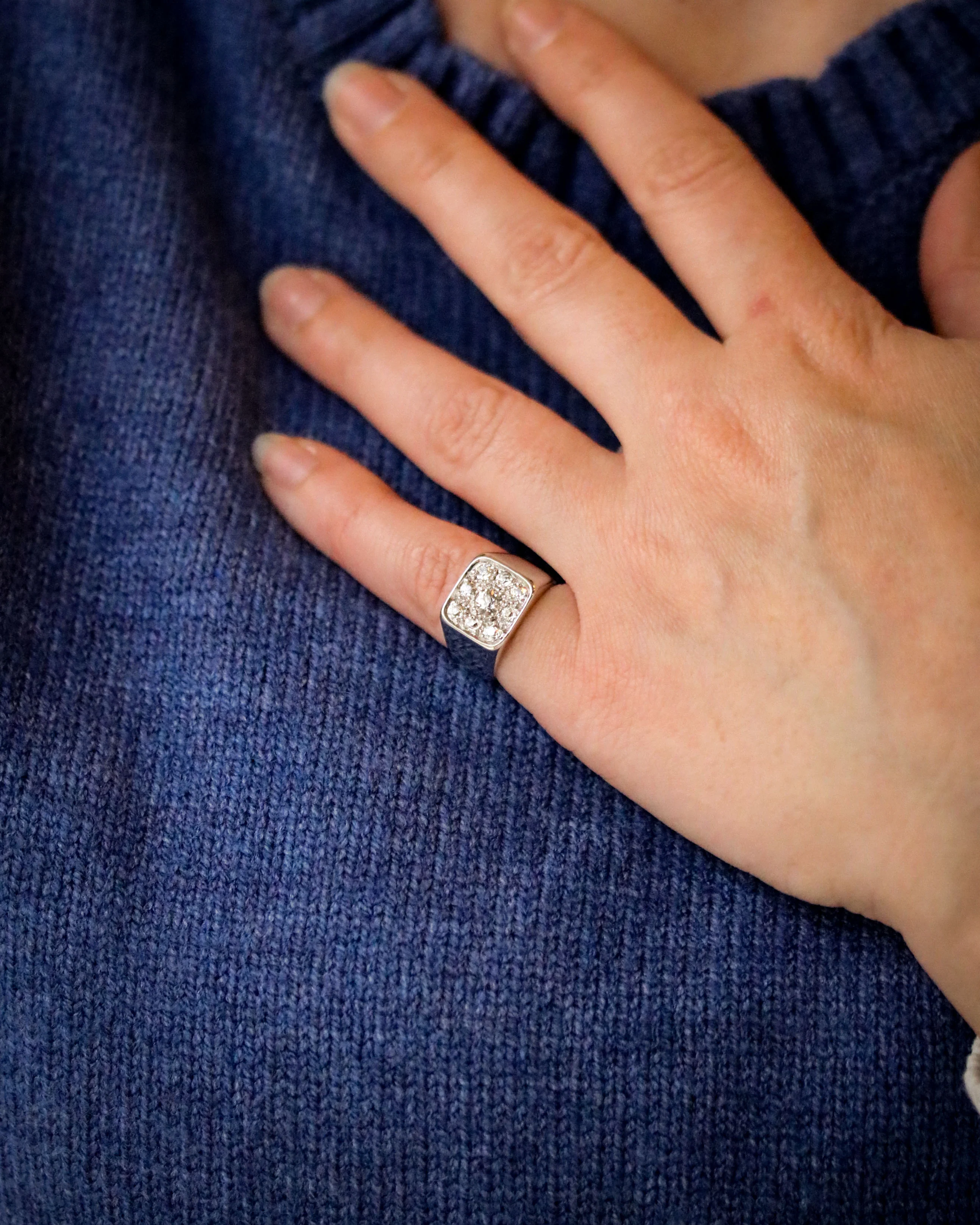 Bague Chevalière Or blanc Diamants - Image 2