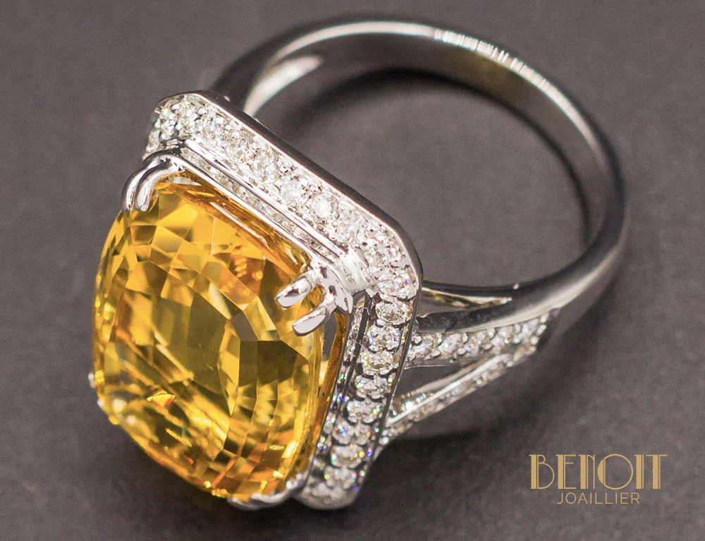 Bague Citrine Entourage Diamants - Image 3