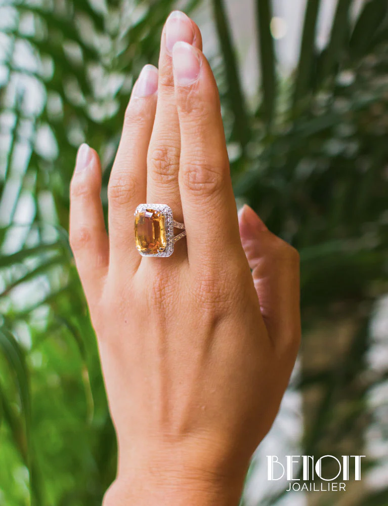 Bague Citrine Entourage Diamants - Image 8