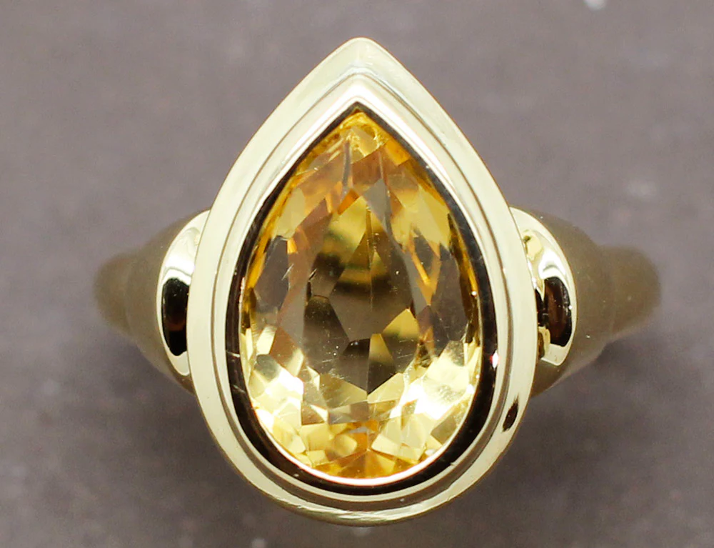 Bague Citrine Poire Or Jaune - Image 3
