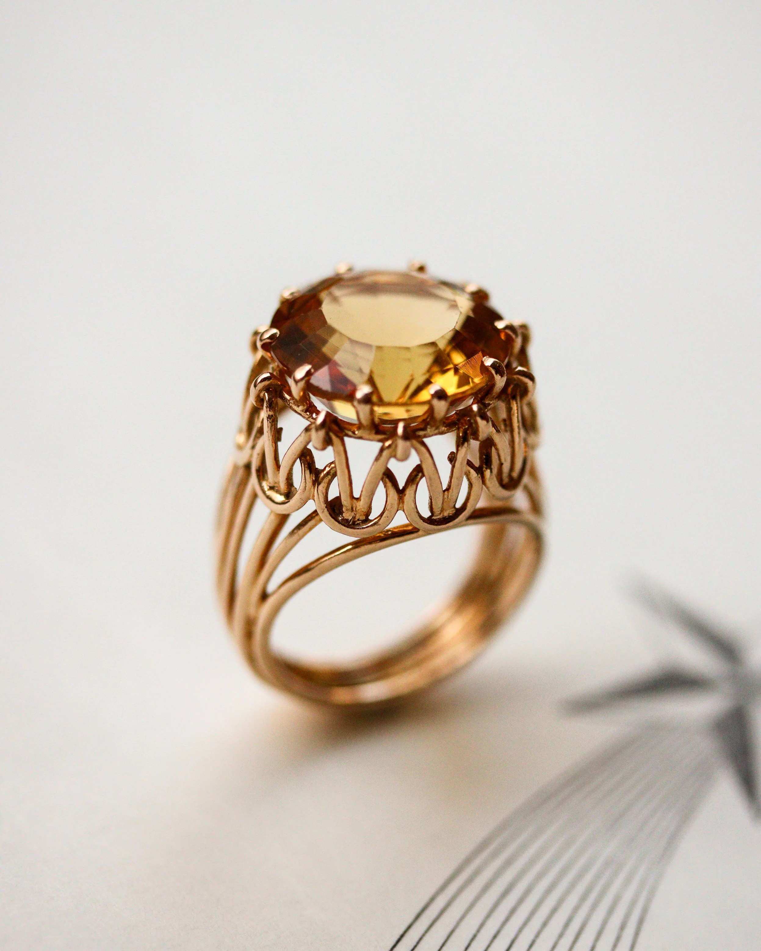 Bague Cocktail 1950 Or jaune Citrine