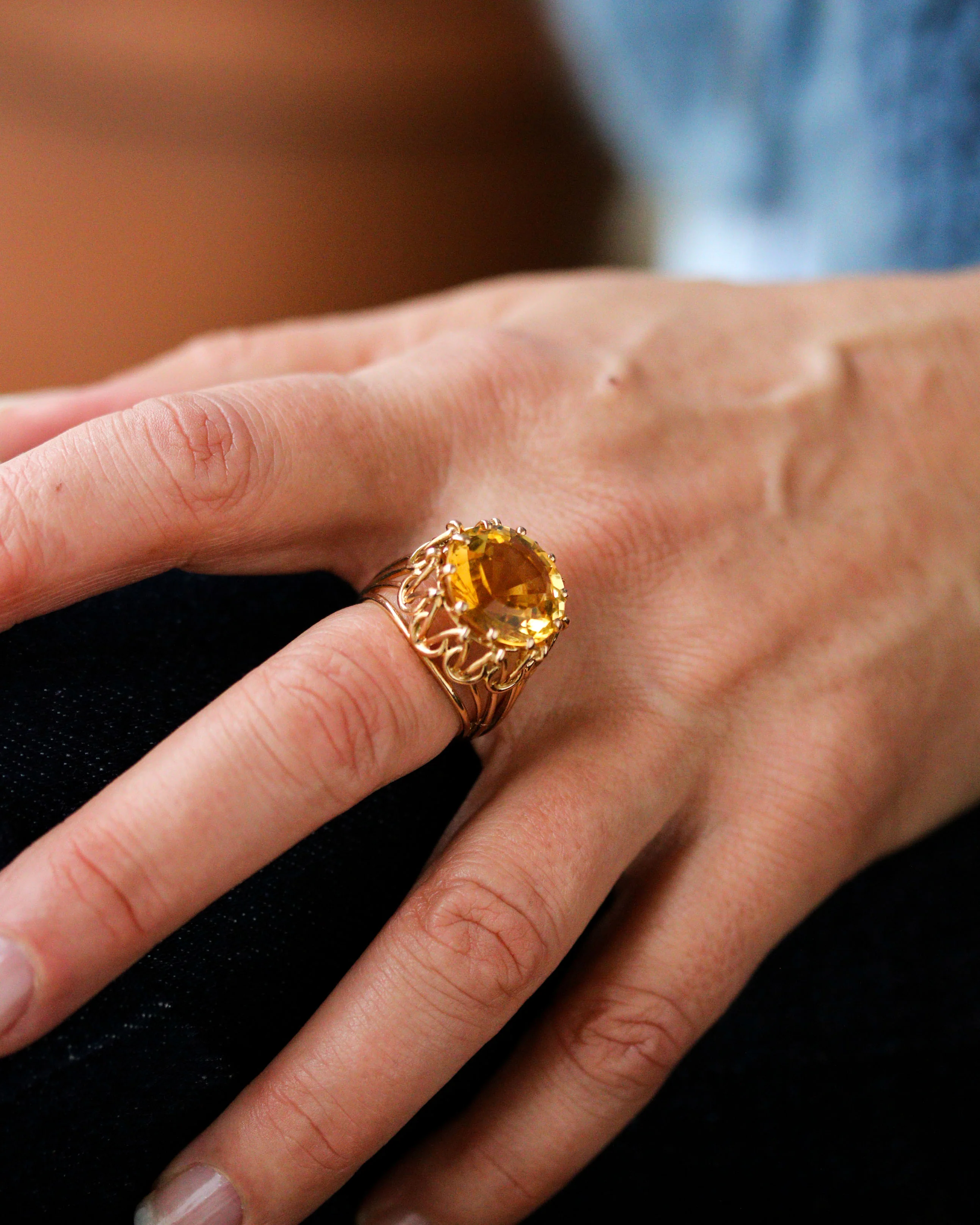 Bague Cocktail 1950 Or jaune Citrine - Image 2