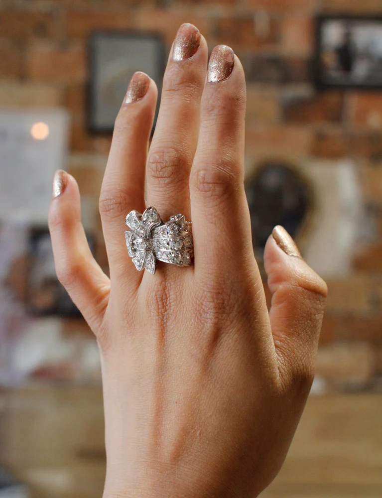 Bague Cocktail Art Déco Platine Diamants - Image 10