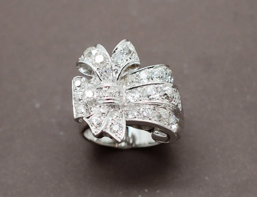 Bague Cocktail Art Déco Platine Diamants - Image 2