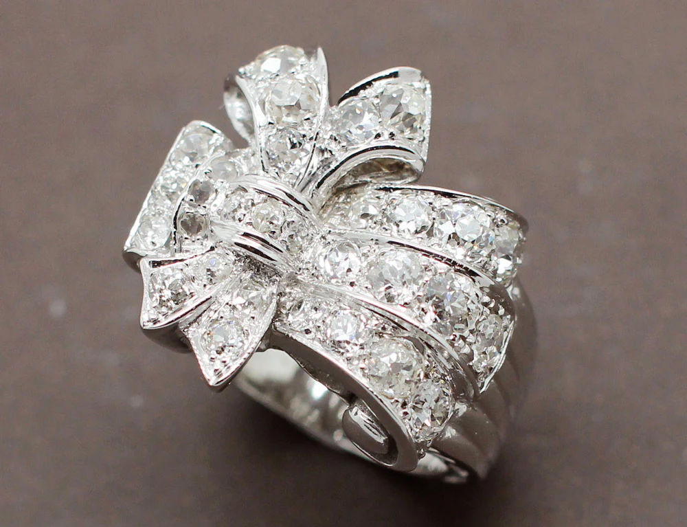 Bague Cocktail Art Déco Platine Diamants - Image 4