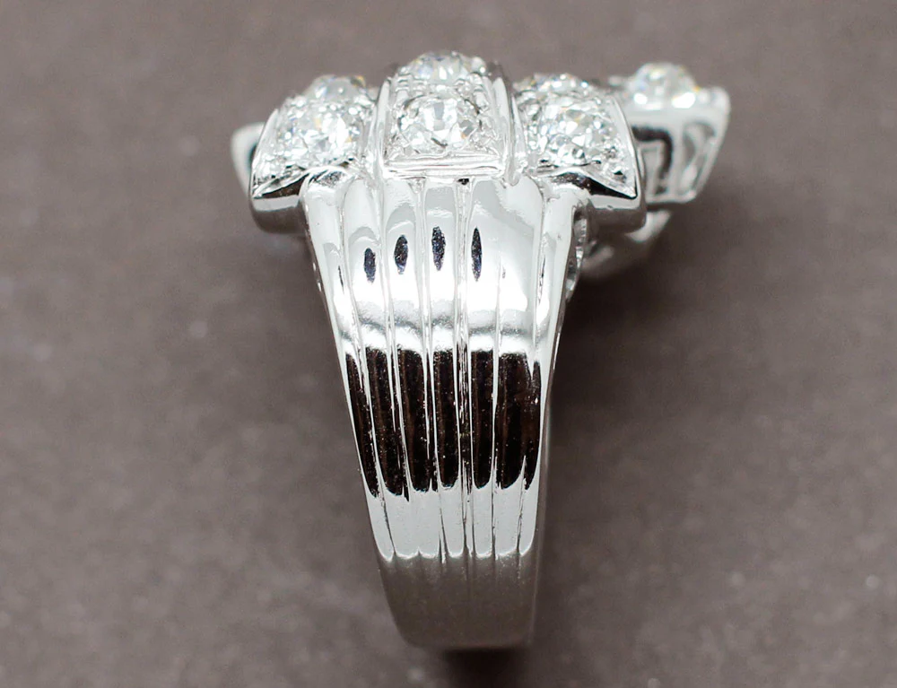 Bague Cocktail Art Déco Platine Diamants - Image 6