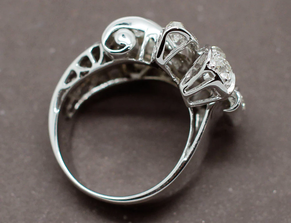Bague Cocktail Art Déco Platine Diamants - Image 7