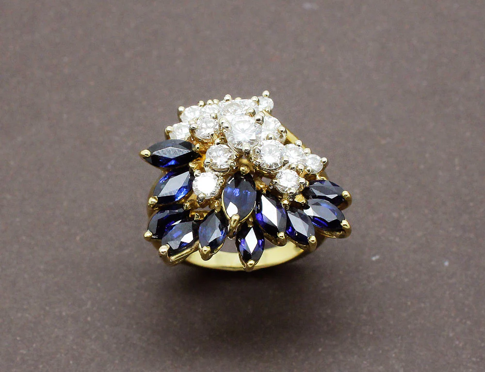 Bague Cocktail Diamants et Saphirs - Image 2