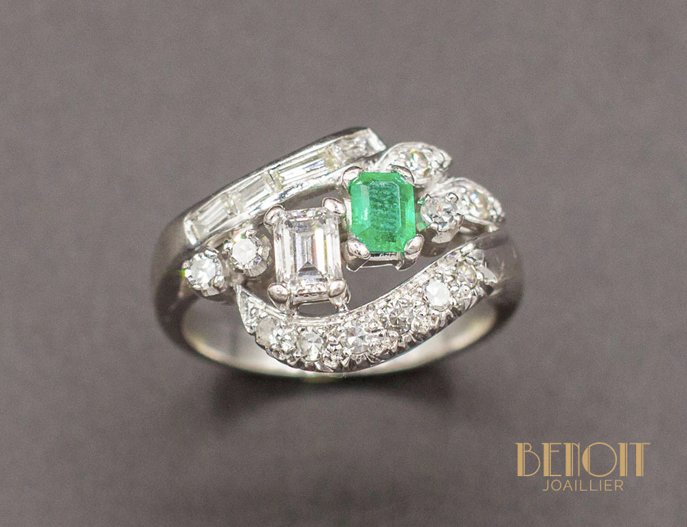 Bague Cocktail Emeraude Diamants - Image 2