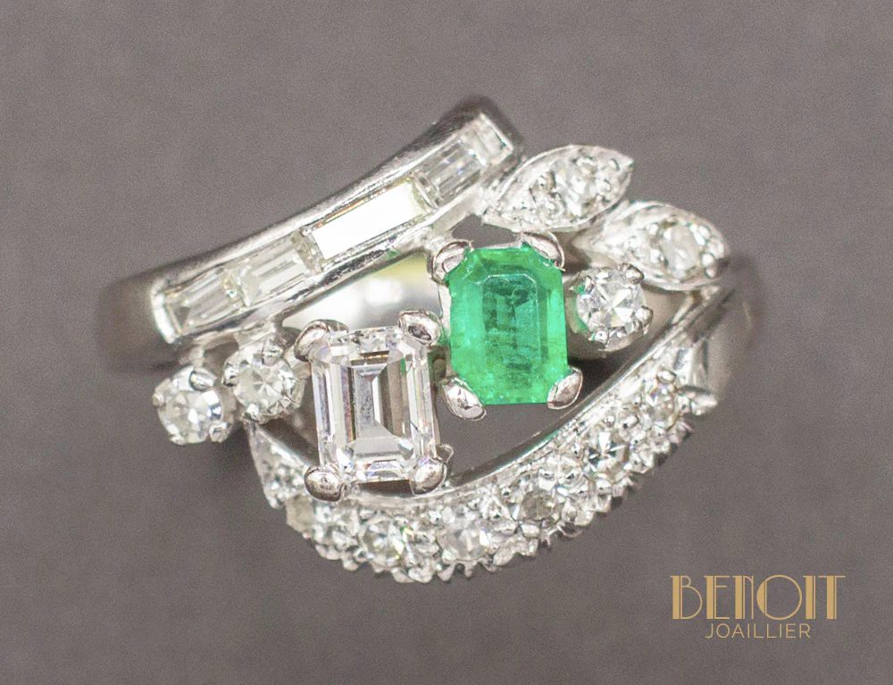 Bague Cocktail Emeraude Diamants - Image 3