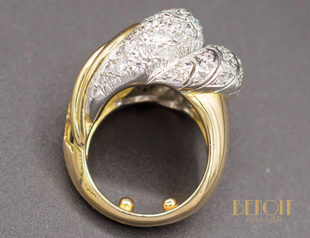 Bague Cocktail Or Jaune Platine Diamants - Image 5