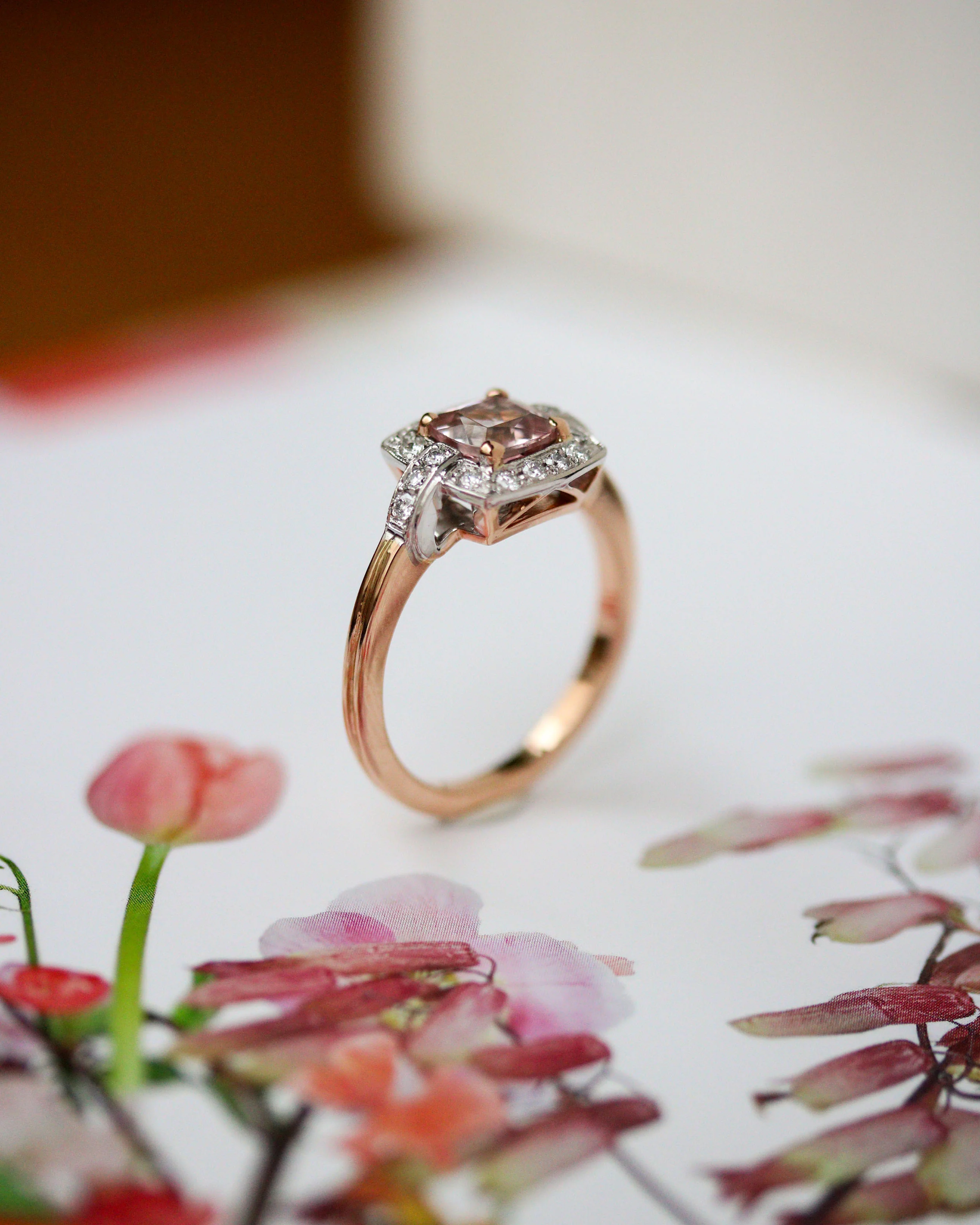 Bague Création Benoit Joaillier "Carré Art Déco" Tourmaline rose - Image 3