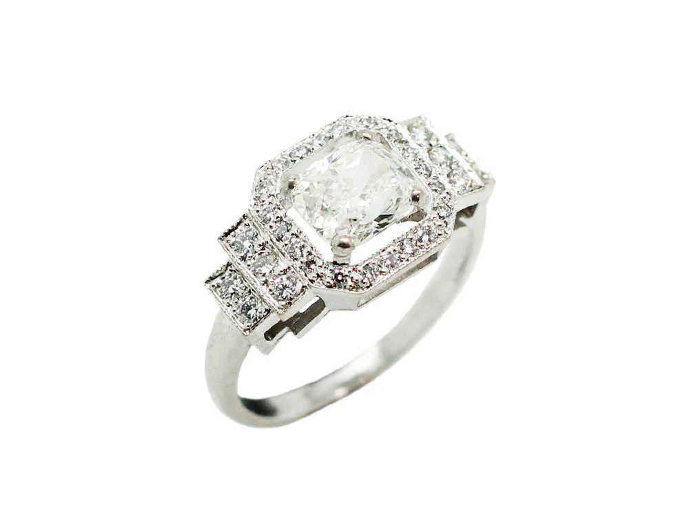 Bague Création Benoit Joaillier "Classique Art Déco" Diamant Coussin