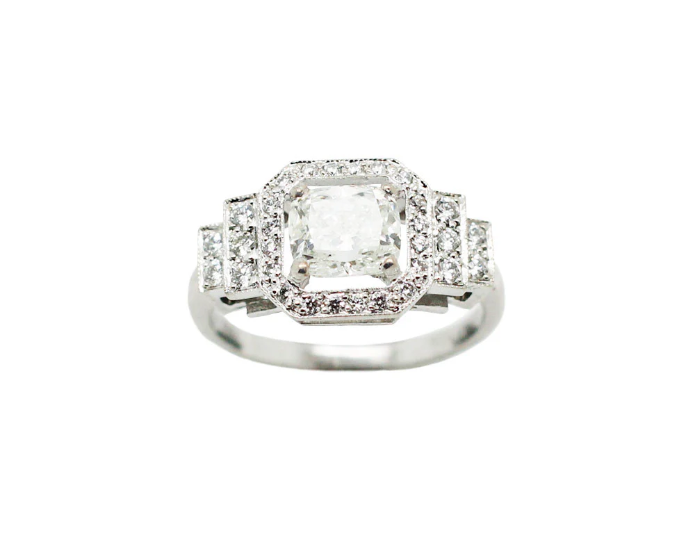 Bague Création Benoit Joaillier "Classique Art Déco" Diamant Coussin - Image 2