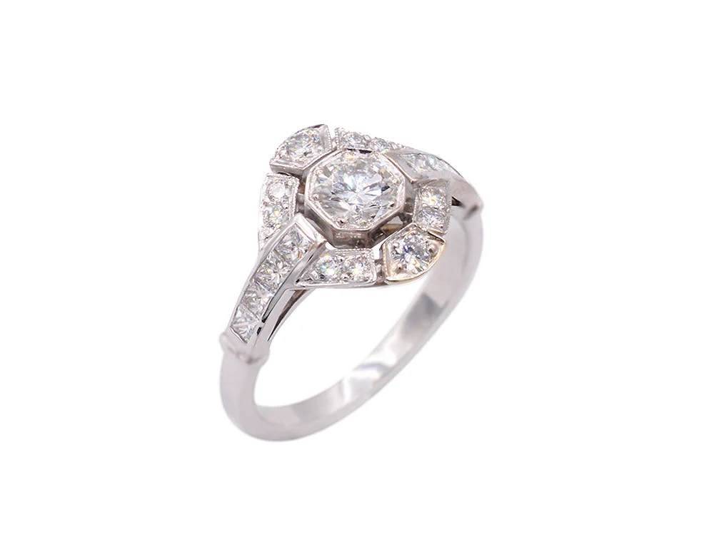 Bague Création Benoît Joaillier "Losange Art Déco" Diamant 0,42ct, H-VS1