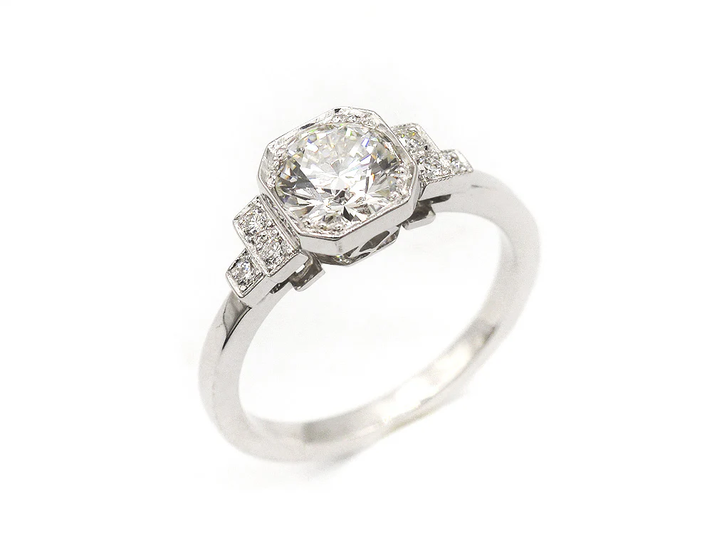 Bague Création Benoit Joaillier "Solitaire Diamant Escaliers Art Déco" Diamant 1,03 ct F-VS1