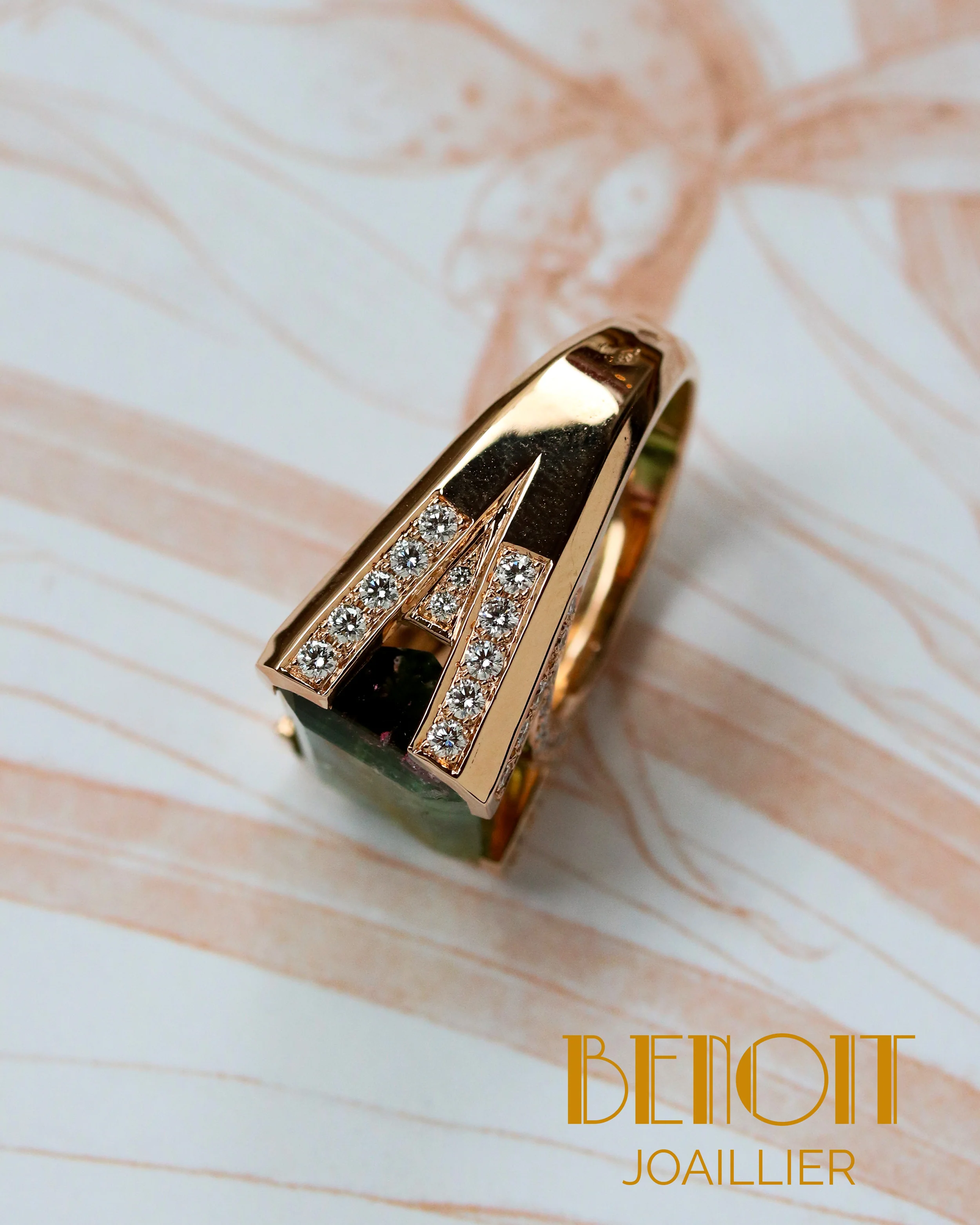 Bague Création Benoit Joaillier "Style Tank" Tourmaline Bicolore 9,53 cts - Image 2