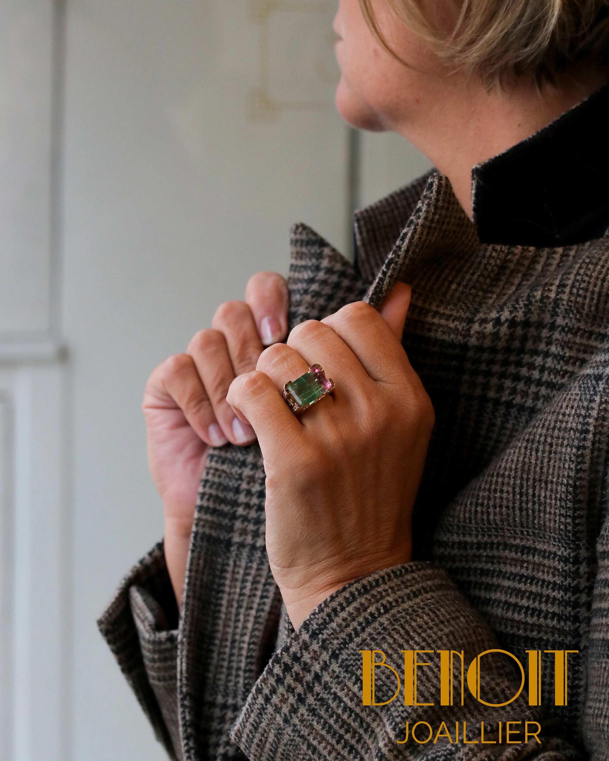 Bague Création Benoit Joaillier "Style Tank" Tourmaline Bicolore 9,53 cts - Image 5