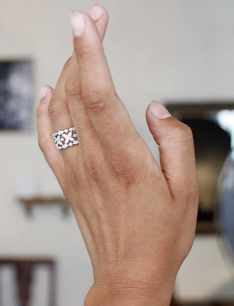 Bague "Dentelle" Or Blanc Diamants - Image 6
