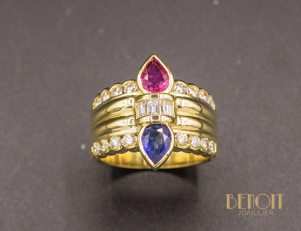 Bague Diamant Saphir et Rubis Poires - Image 2