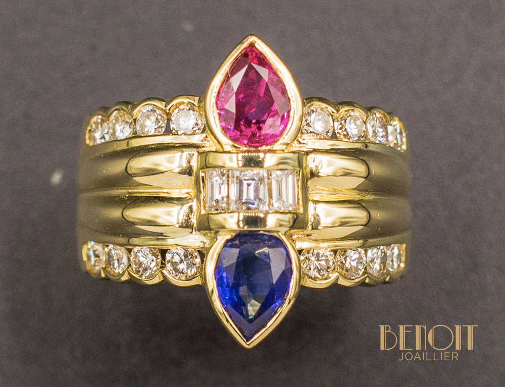 Bague Diamant Saphir et Rubis Poires - Image 3
