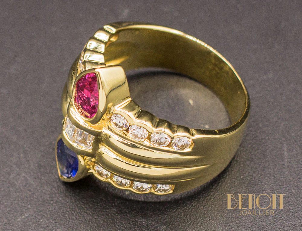 Bague Diamant Saphir et Rubis Poires - Image 4