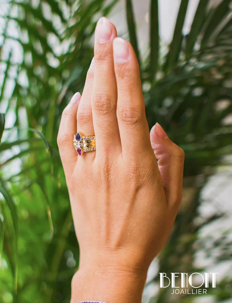 Bague Diamant Saphir et Rubis Poires - Image 7
