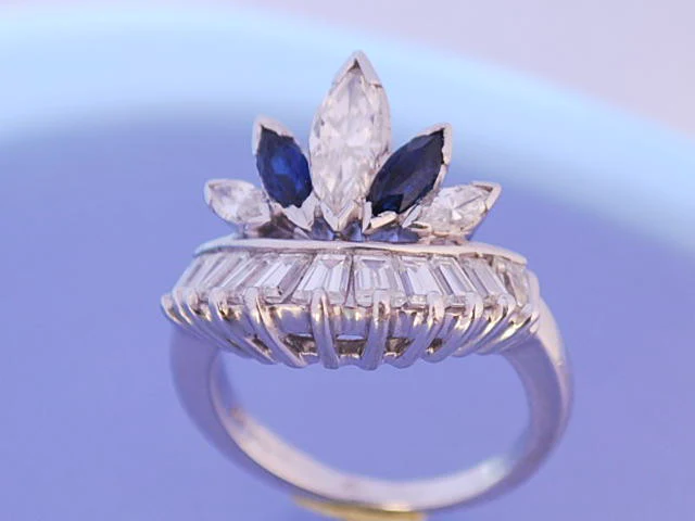 Bague diamants platine saphirs