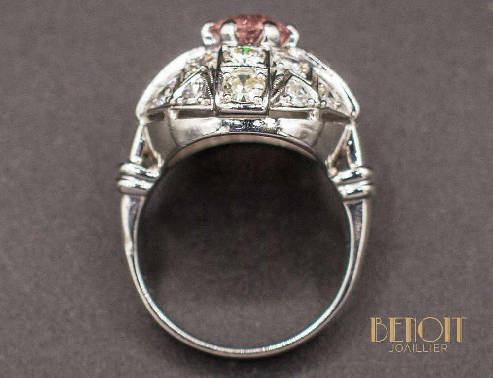 Bague Dôme Art Déco Tourmaline Diamants - Image 5