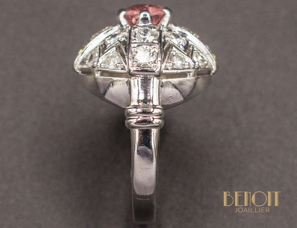 Bague Dôme Art Déco Tourmaline Diamants - Image 6