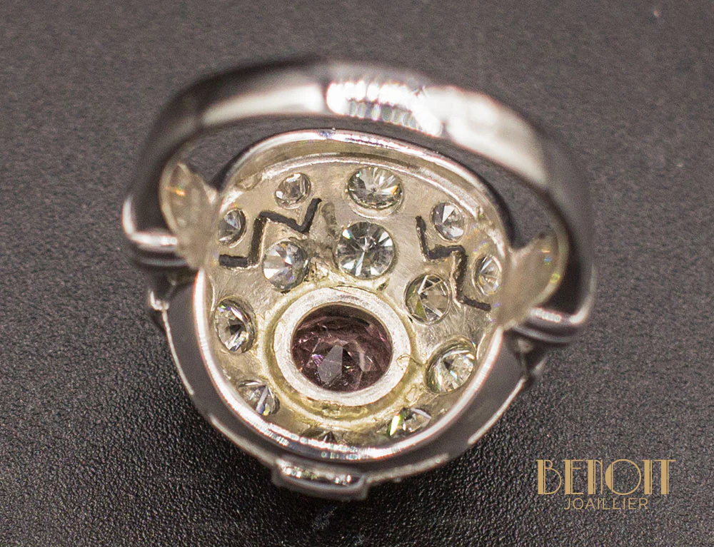 Bague Dôme Art Déco Tourmaline Diamants - Image 7