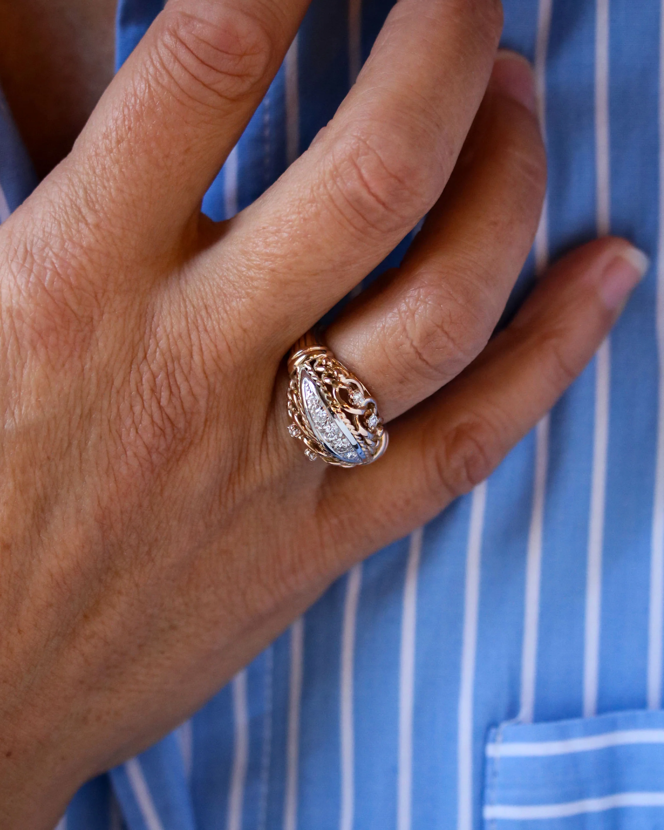 Bague 1950 Cocktail Or Diamants - Image 6