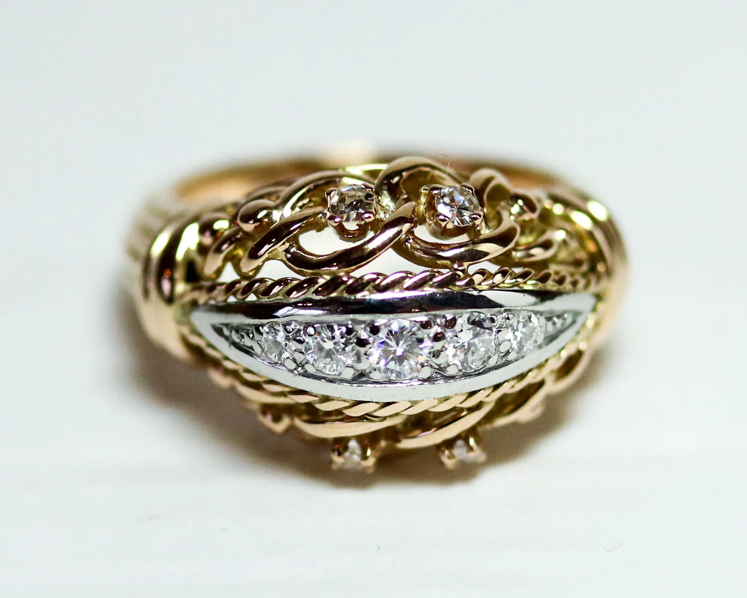 Bague 1950 Cocktail Or Diamants - Image 7