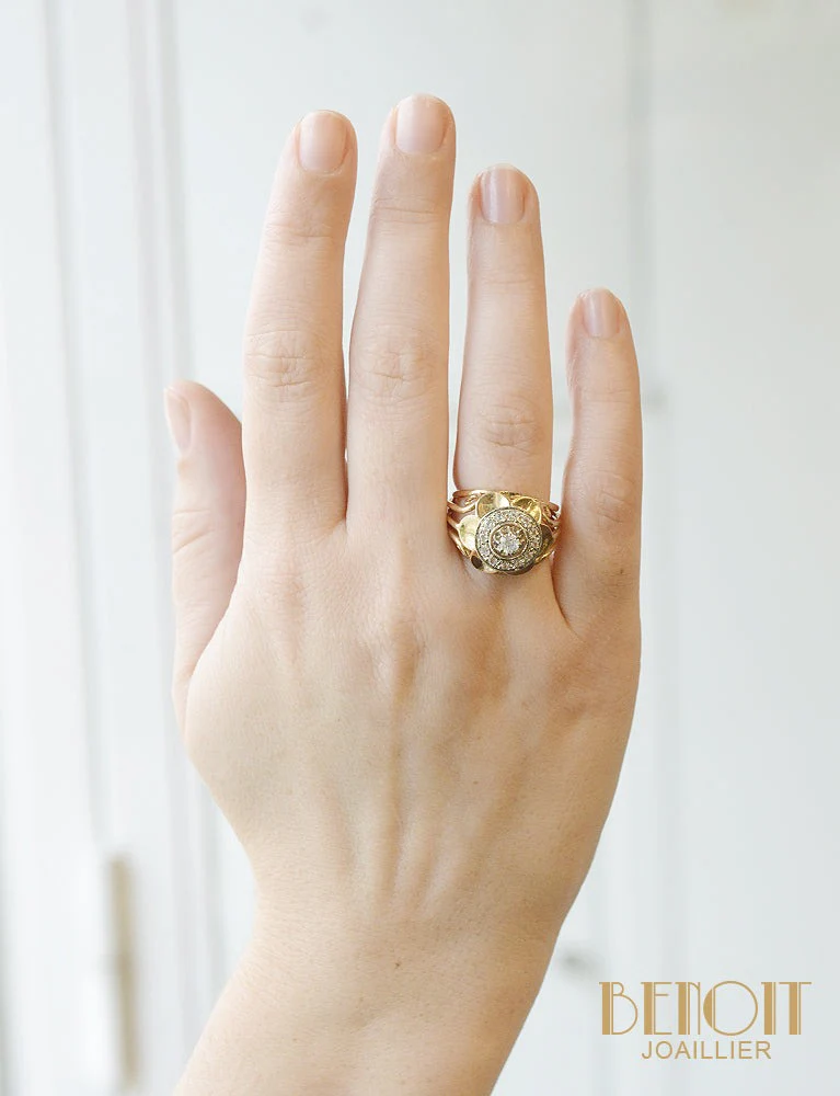Bague Dôme Fleur Hexagramme Diamants - Image 6