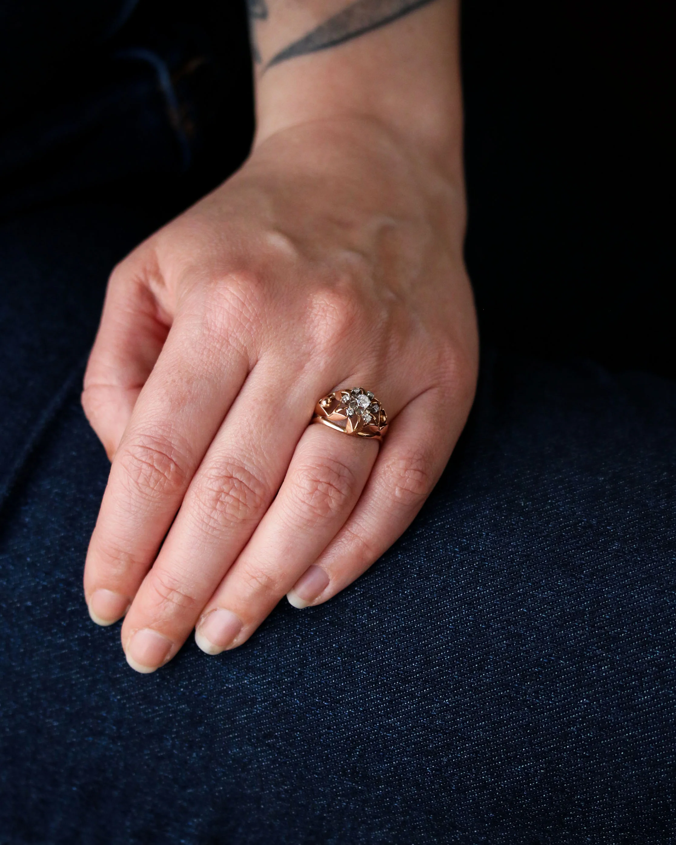 Bague Dôme Marguerite Or Rose Diamants - Image 2
