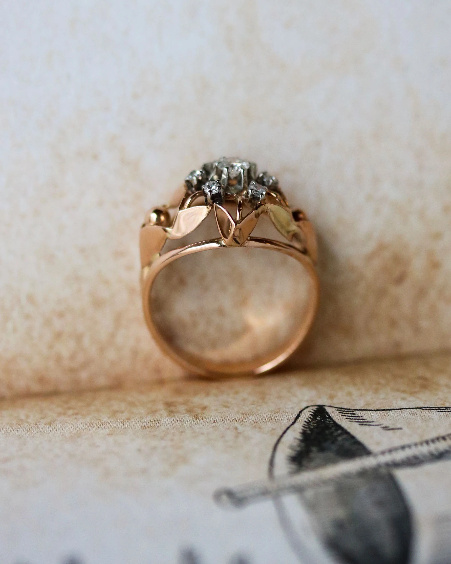 Bague Dôme Marguerite Or Rose Diamants - Image 3