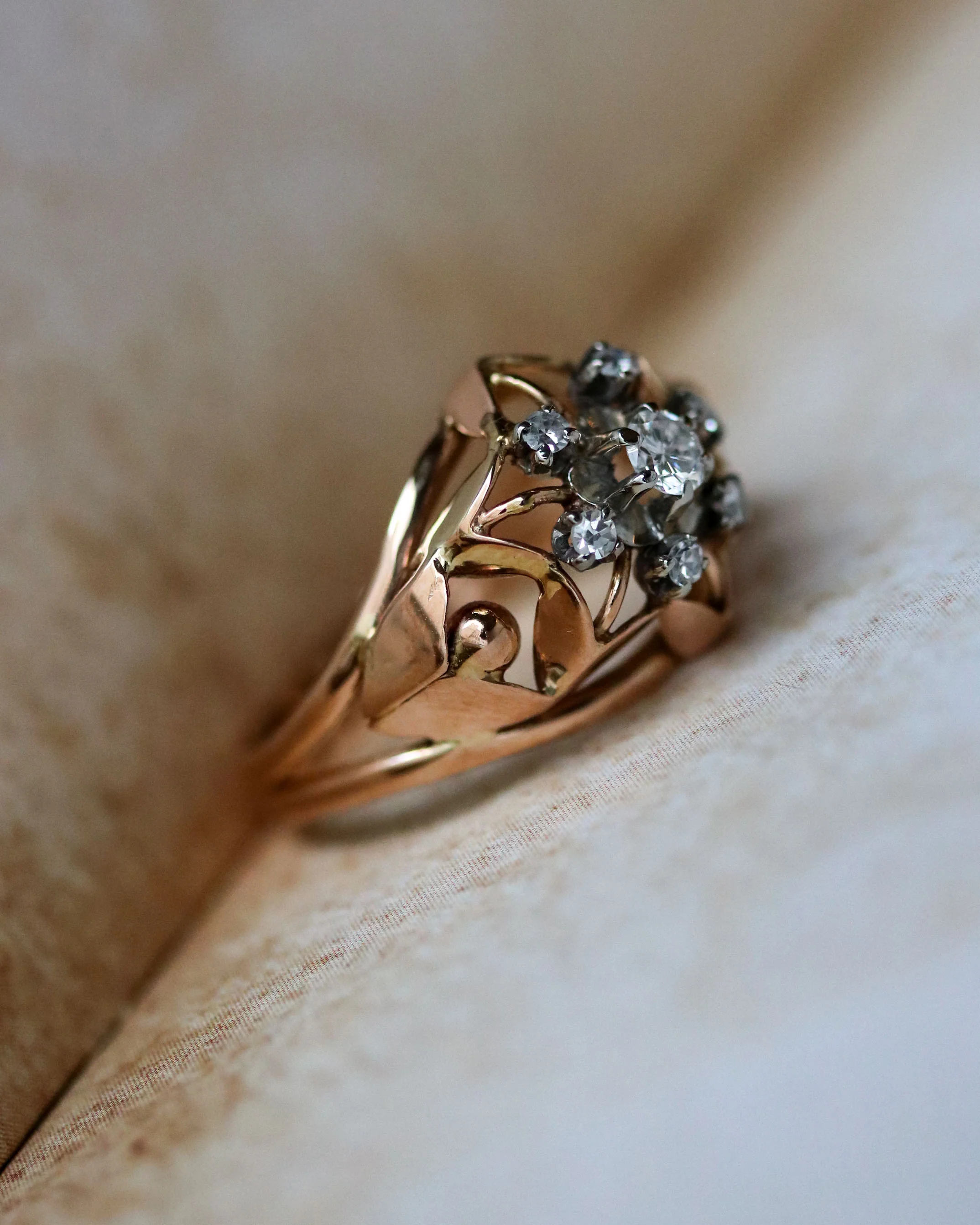 Bague Dôme Marguerite Or Rose Diamants - Image 4