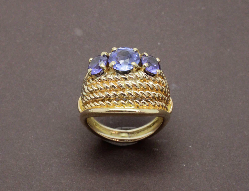 Bague Dôme Or Jaune Saphirs - Image 2