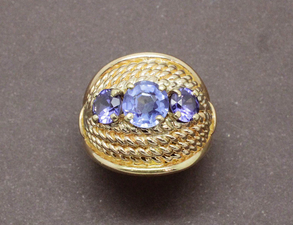 Bague Dôme Or Jaune Saphirs - Image 3