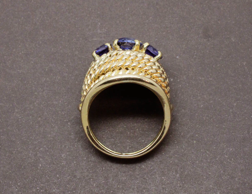 Bague Dôme Or Jaune Saphirs - Image 5