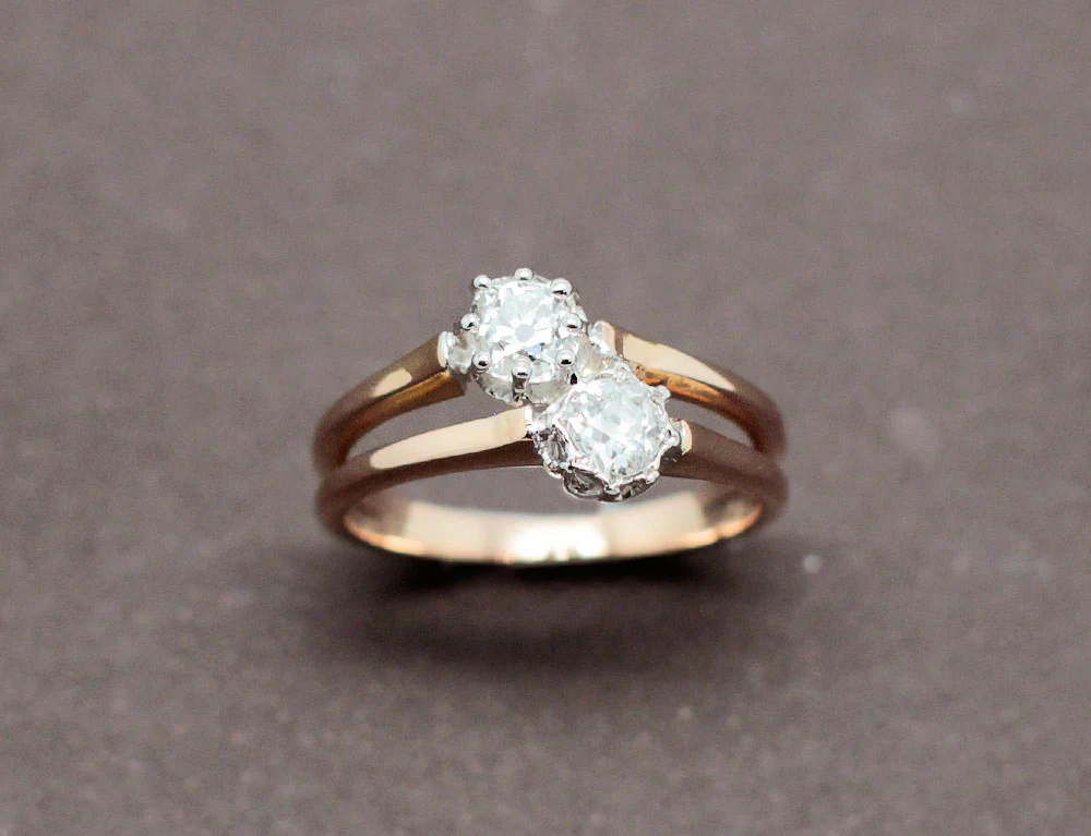 Bague Double Anneau Or Rose Diamants - Image 2