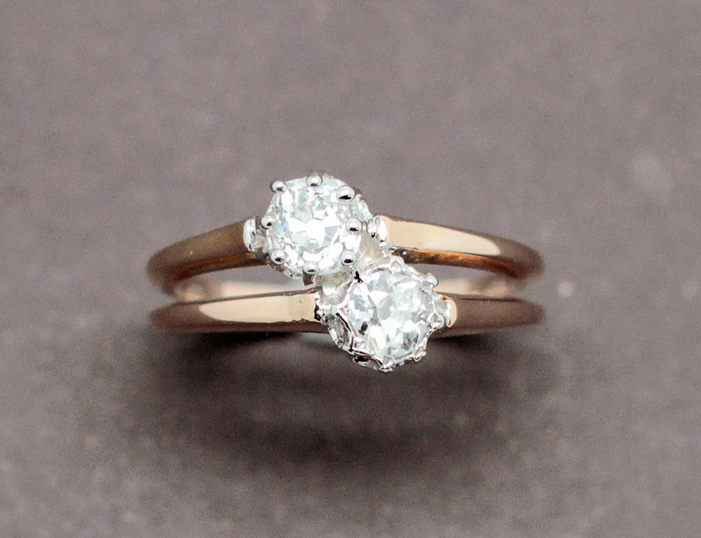 Bague Double Anneau Or Rose Diamants - Image 3
